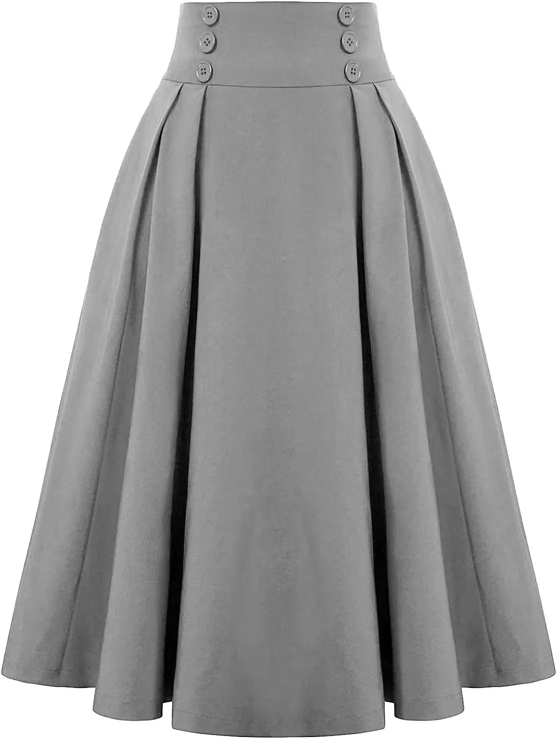 Womens Midi Skirts Vintage High Waist Business Casual Office Wear to Work Pleated A-Line Flared Long Skirt Dresses