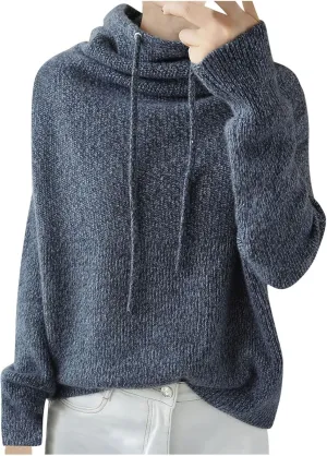 Womens Oversized Turtleneck Drawstring Pullover Sweaters Chunky Knit Long Sleeve Sweater Tops Casual Loose Fit Jumper