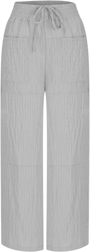 Women's Pants High Elastic Waisted Business Work Trousers Straight Leg Solid Color Tie Casual Athletic Long Pants
