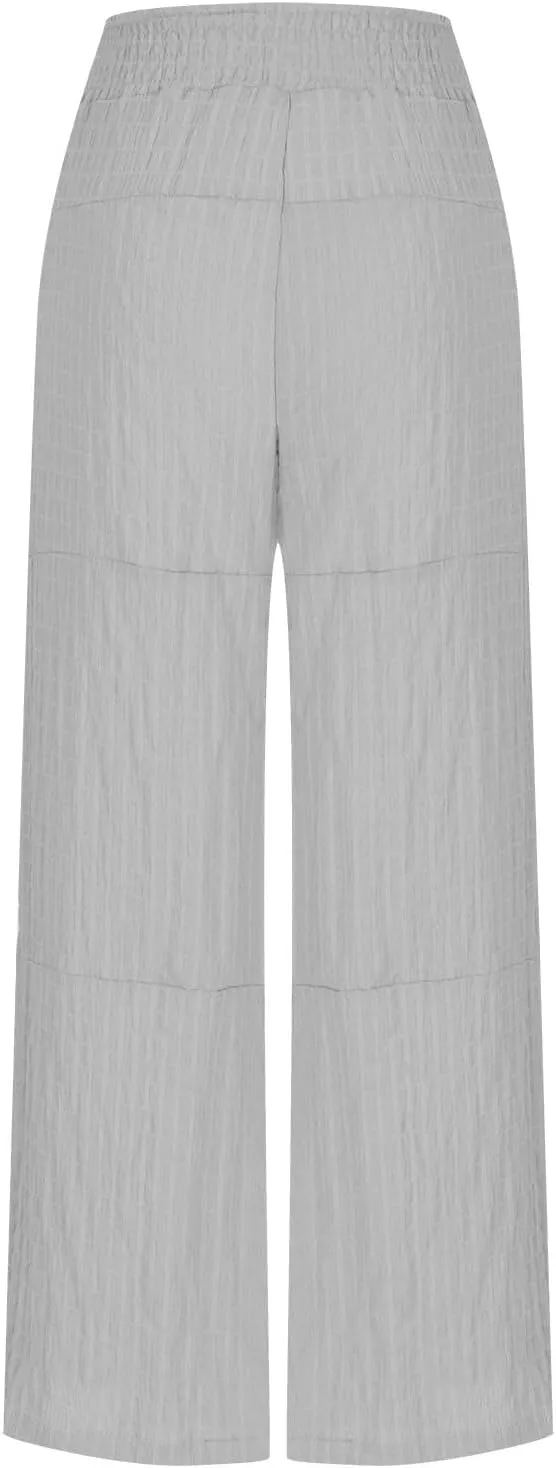 Women's Pants High Elastic Waisted Business Work Trousers Straight Leg Solid Color Tie Casual Athletic Long Pants