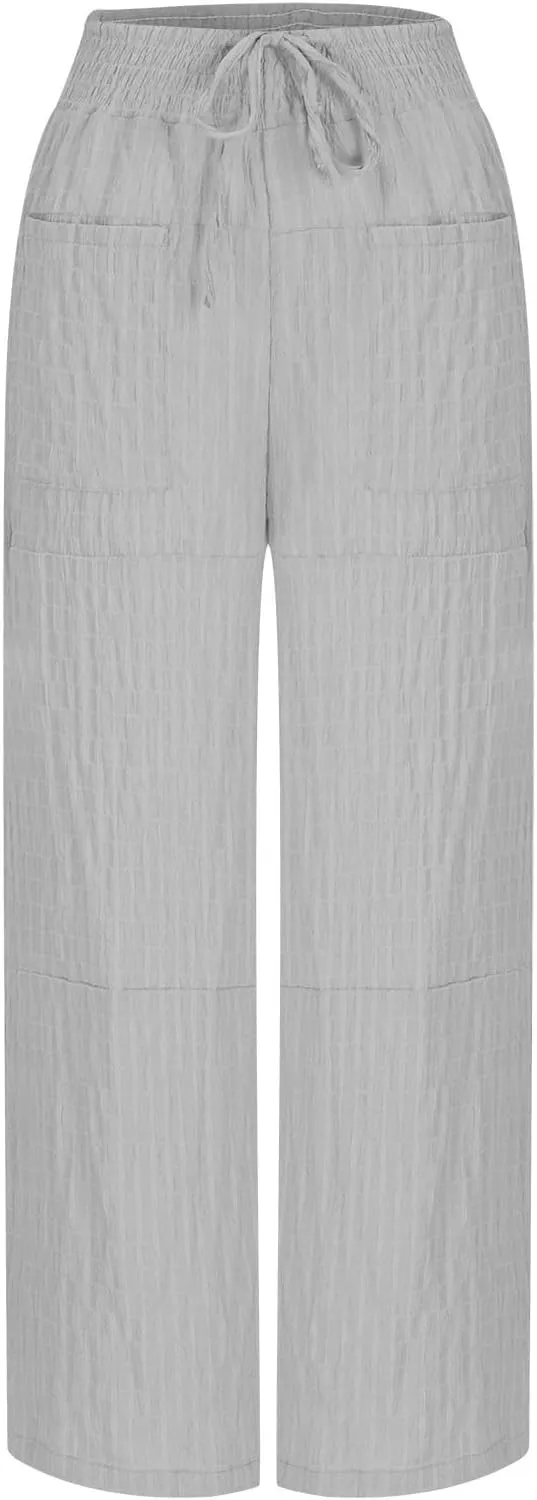 Women's Pants High Elastic Waisted Business Work Trousers Straight Leg Solid Color Tie Casual Athletic Long Pants