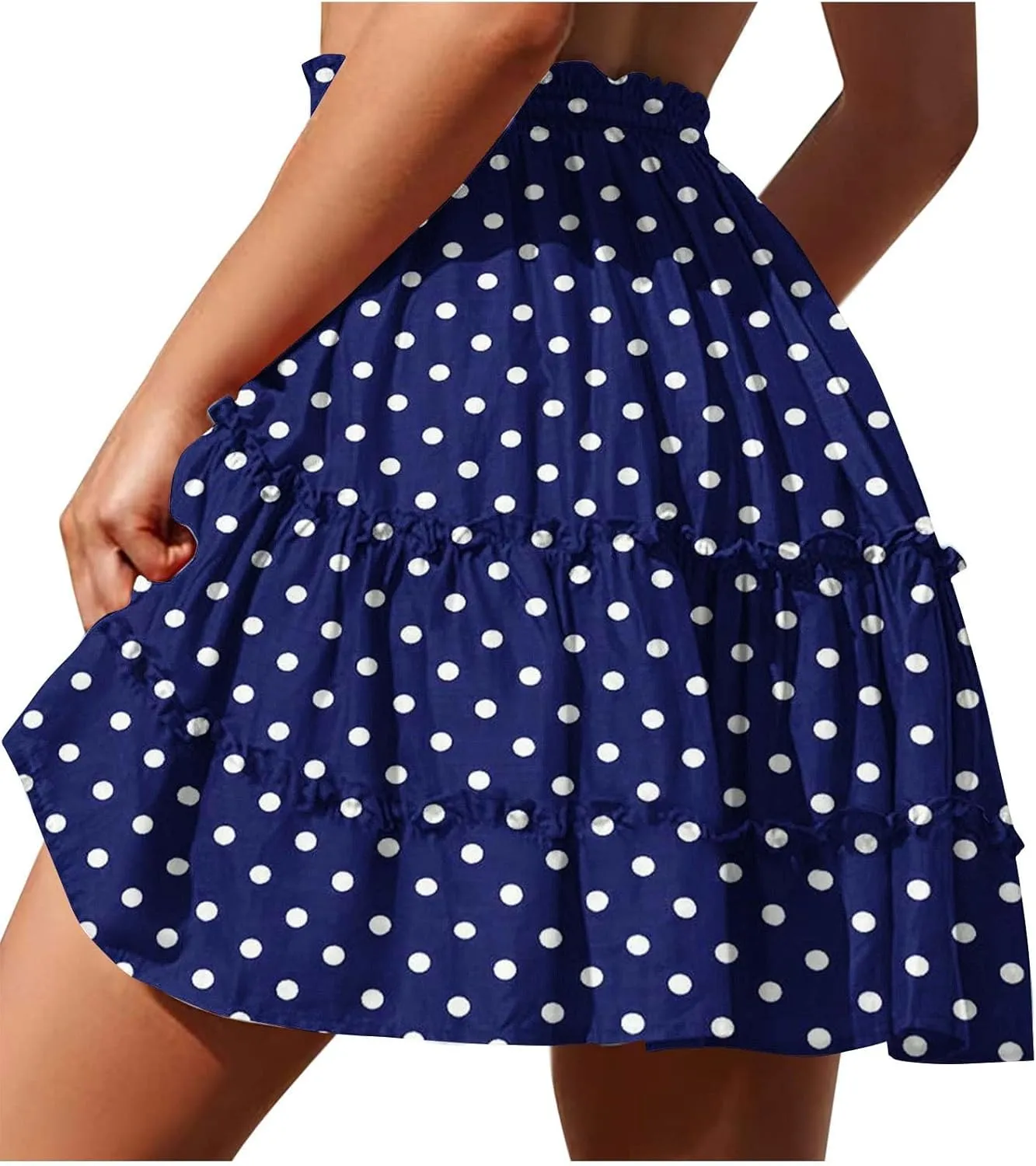 Women's Polka Dot Beach Short Skirts Summer Boho Floral Maxi Skirts Elastic Waist Flowy Swing Pleated Long Skirt