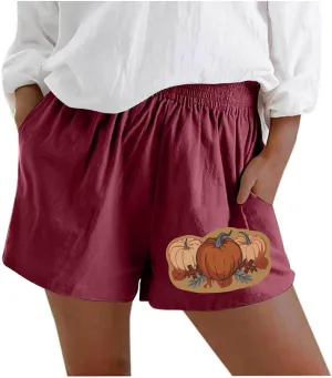 Women's Shorts Trendy Printed with Pockets Summer Casual Drawstring Shorts Beach Elastic Waist Vacation Wear