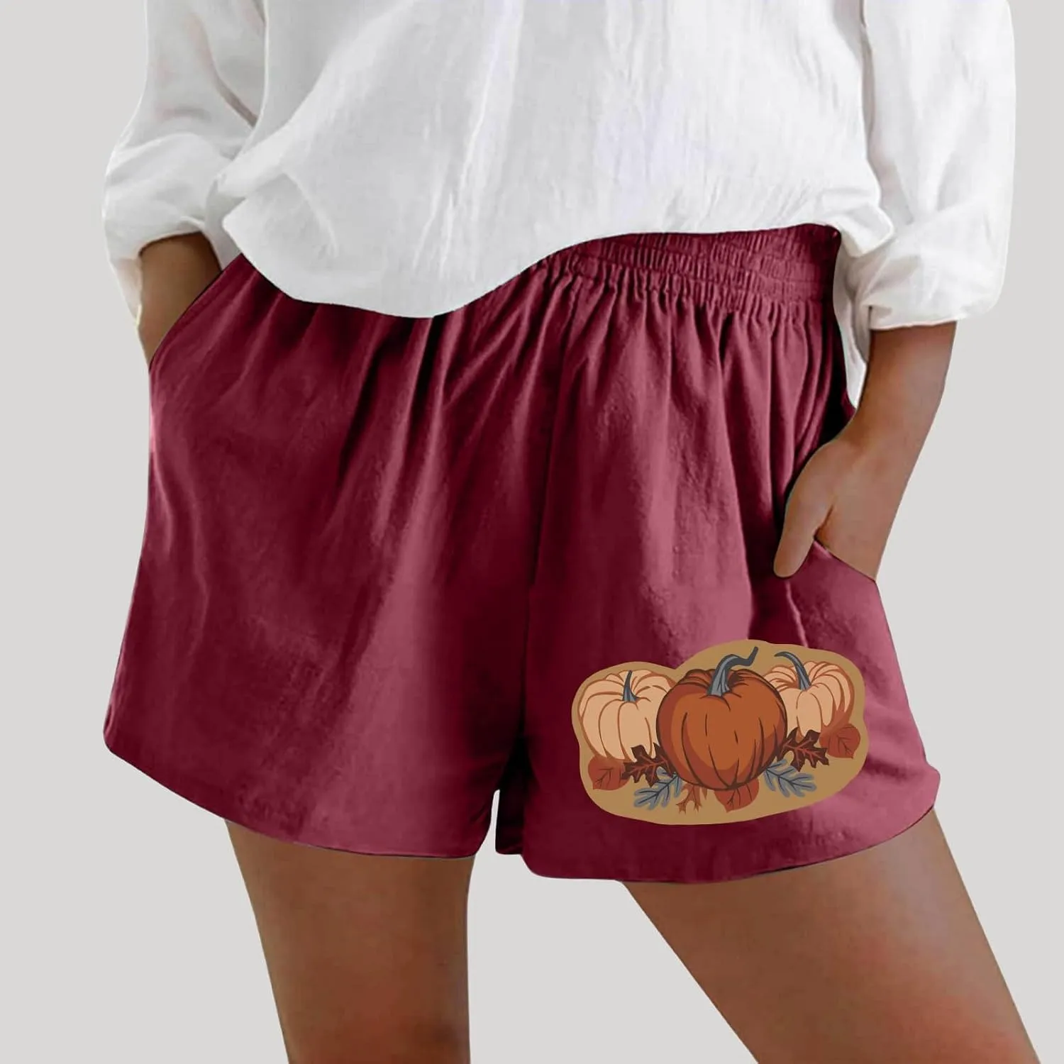 Women's Shorts Trendy Printed with Pockets Summer Casual Drawstring Shorts Beach Elastic Waist Vacation Wear