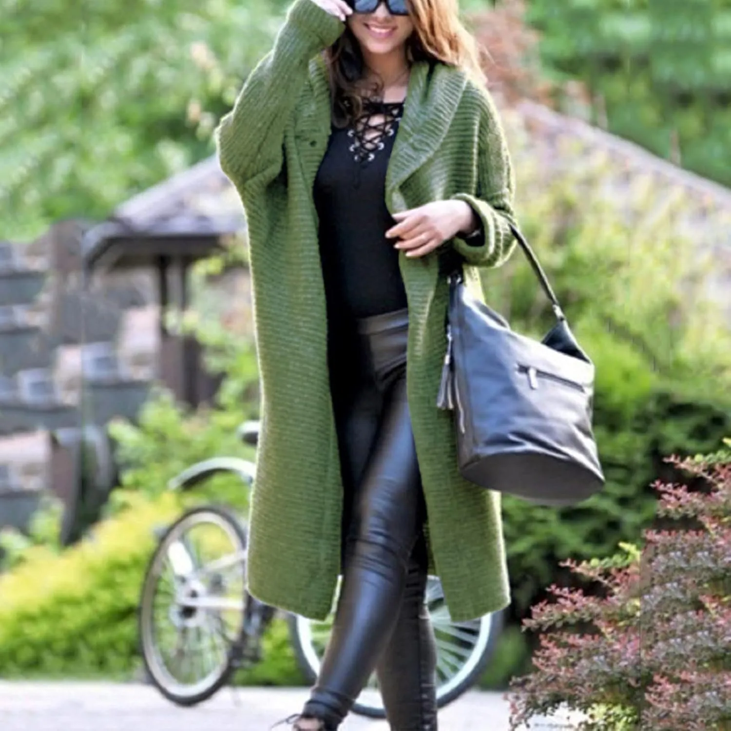 Women's Single-breasted Pea Coat Hooded Long Trench Coat Button Cardigan Knit Outwear,Long Wool Coat
