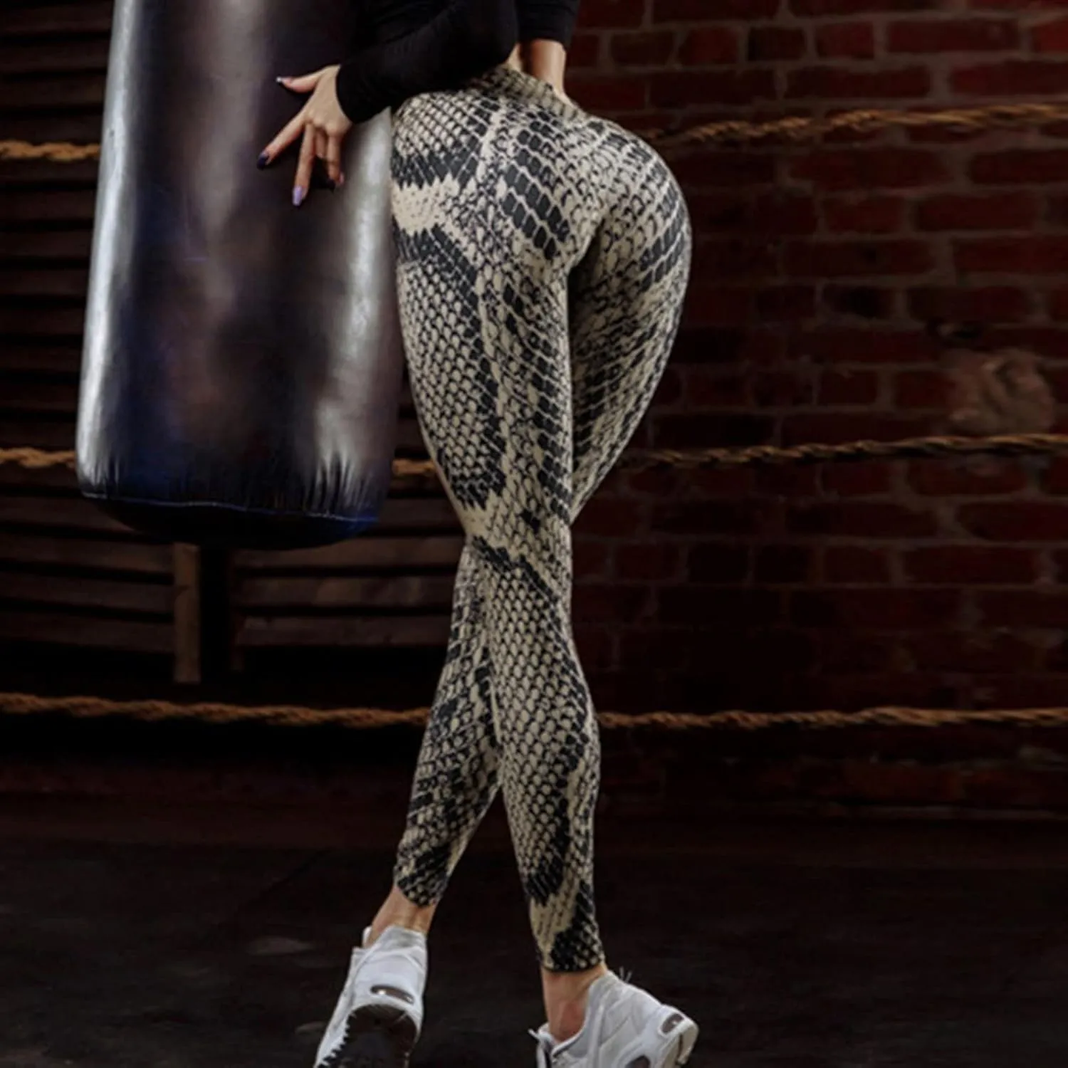 Womens Snakeskin Print Butt Scrunch Leggings Neon Soft & Slim Workout High Waisted Workout Tights Sporty Fitness 2024