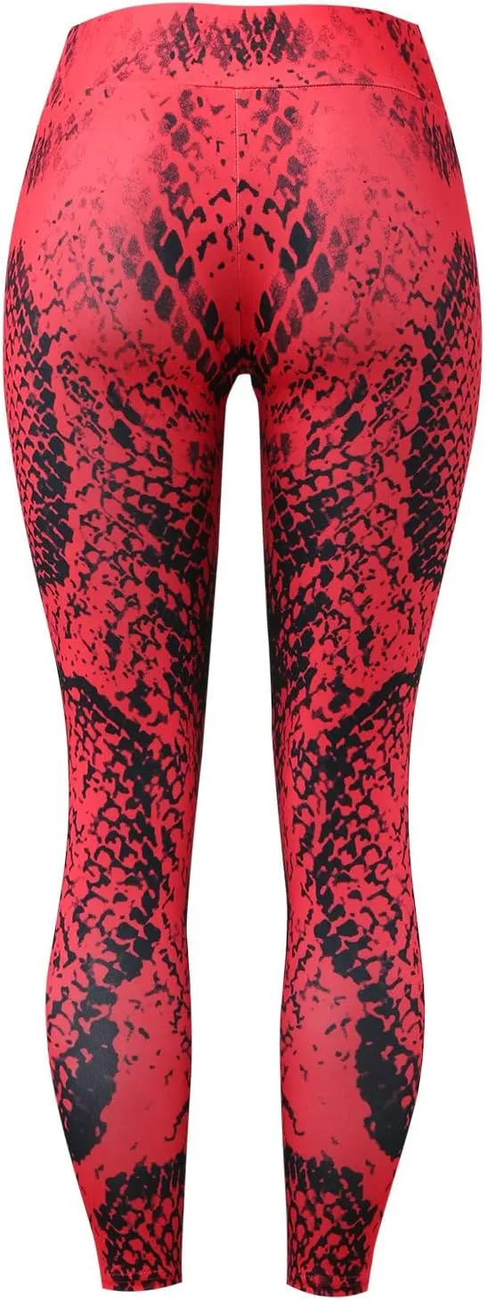 Womens Snakeskin Print Butt Scrunch Leggings Neon Soft & Slim Workout High Waisted Workout Tights Sporty Fitness 2024