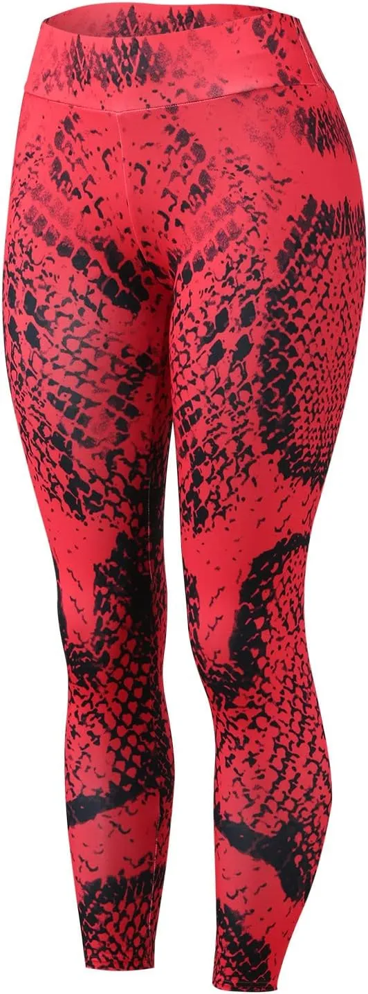 Womens Snakeskin Print Butt Scrunch Leggings Neon Soft & Slim Workout High Waisted Workout Tights Sporty Fitness 2024