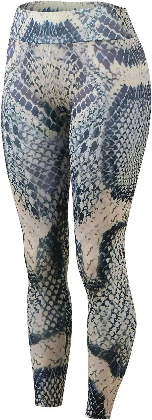 Womens Snakeskin Print Butt Scrunch Leggings Neon Soft & Slim Workout High Waisted Workout Tights Sporty Fitness 2024