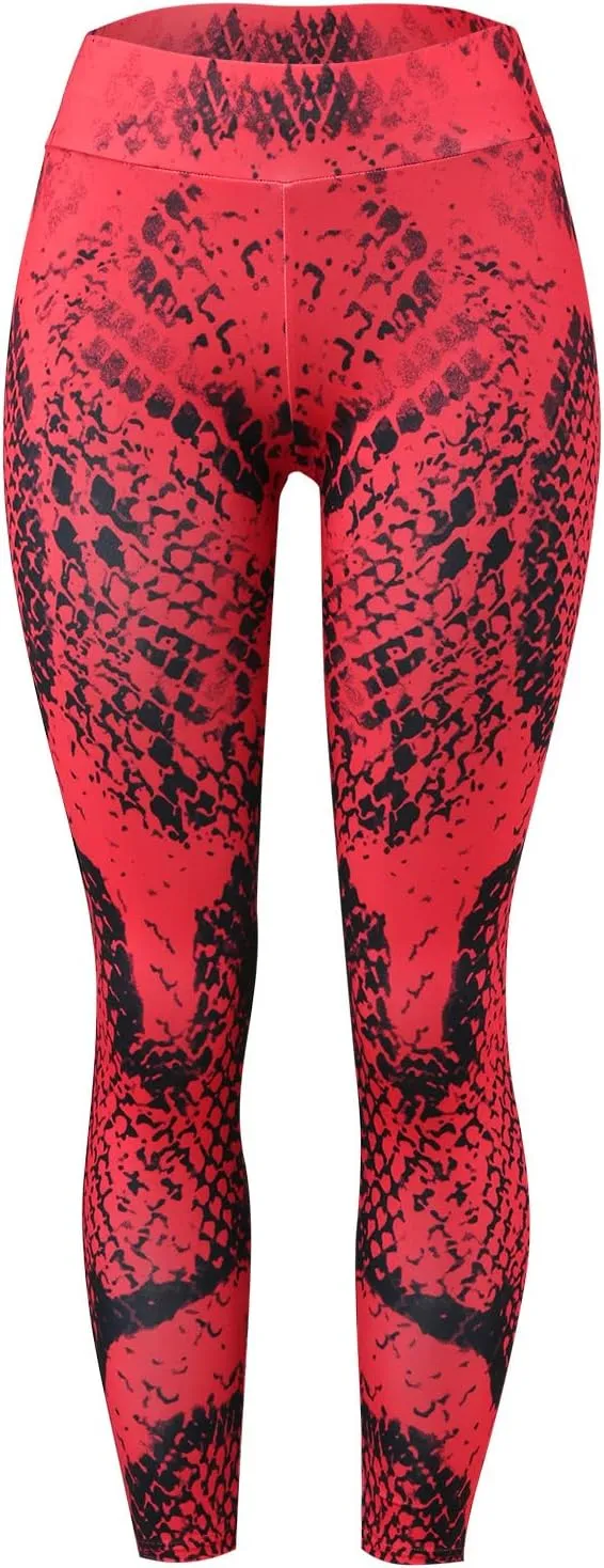 Womens Snakeskin Print Butt Scrunch Leggings Neon Soft & Slim Workout High Waisted Workout Tights Sporty Fitness 2024