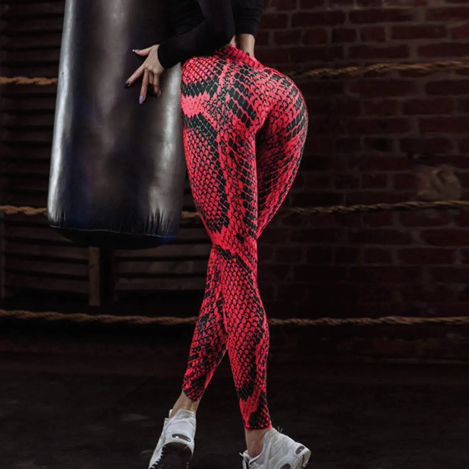Womens Snakeskin Print Butt Scrunch Leggings Neon Soft & Slim Workout High Waisted Workout Tights Sporty Fitness 2024