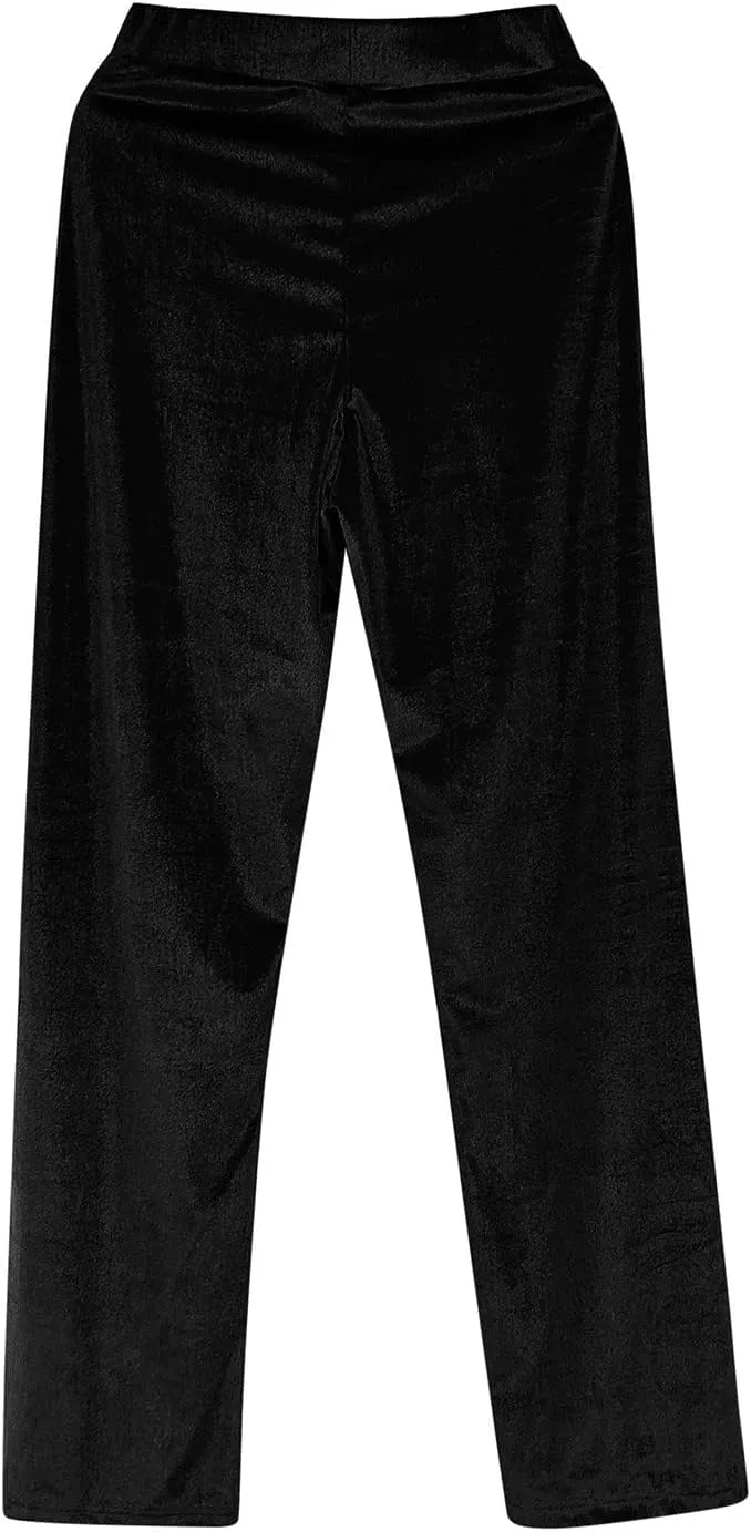 Womens Solid Color Mid Waist Cotton Pants Loose Wide Leg Straight Trouser with Pockets Casual Yoga Sweatpants Slacks