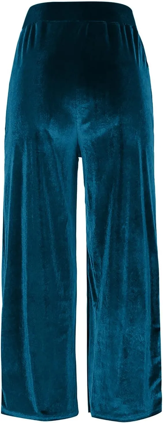 Womens Solid Color Mid Waist Cotton Pants Loose Wide Leg Straight Trouser with Pockets Casual Yoga Sweatpants Slacks