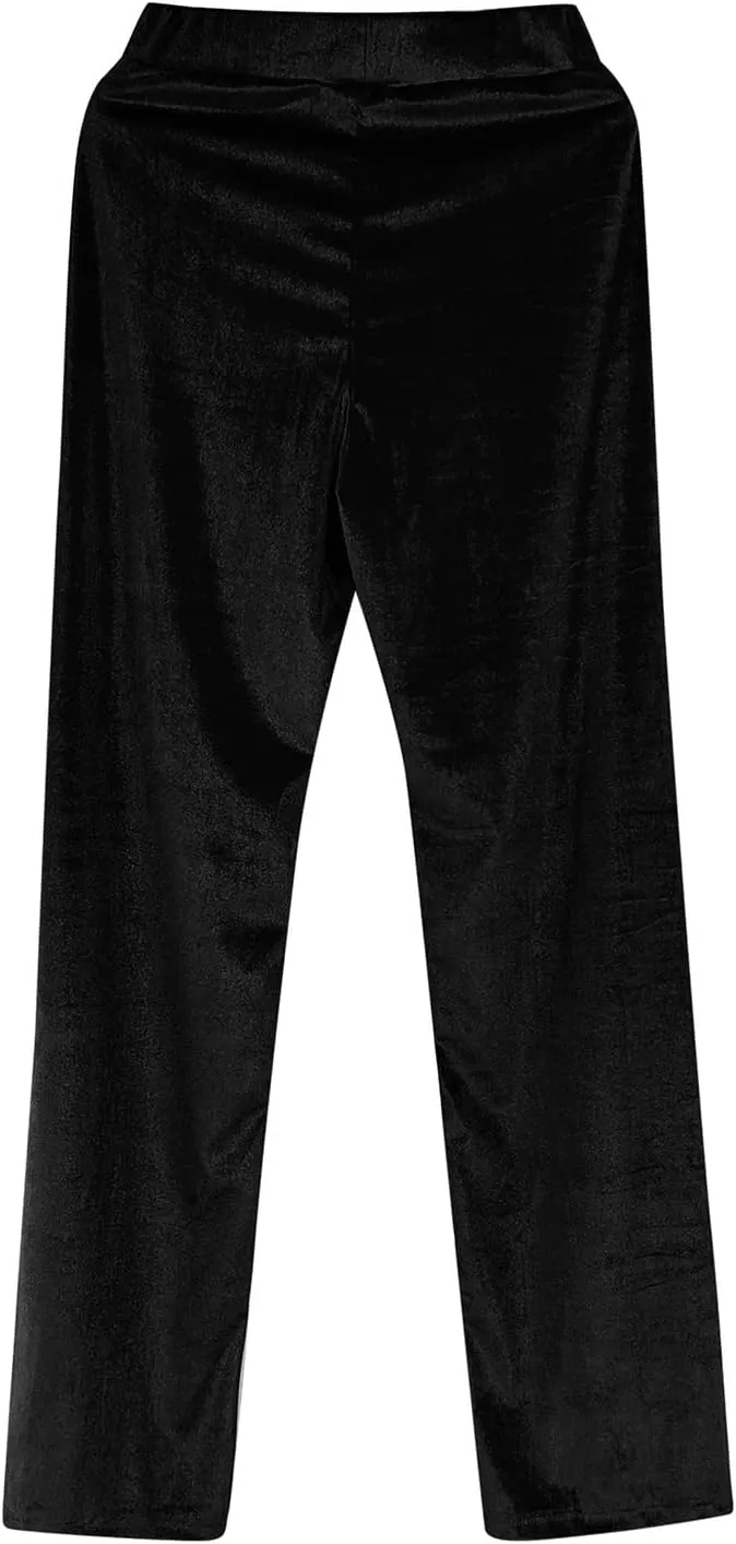 Womens Solid Color Mid Waist Cotton Pants Loose Wide Leg Straight Trouser with Pockets Casual Yoga Sweatpants Slacks