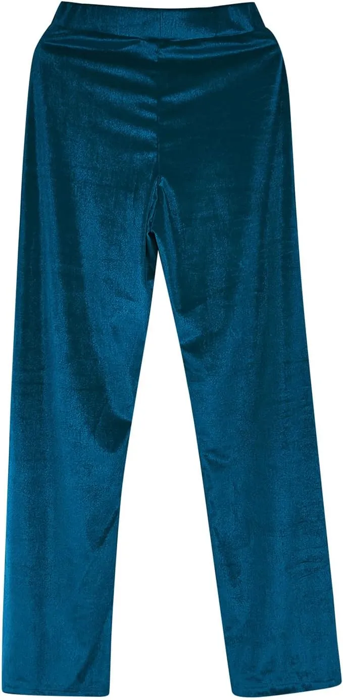 Womens Solid Color Mid Waist Cotton Pants Loose Wide Leg Straight Trouser with Pockets Casual Yoga Sweatpants Slacks