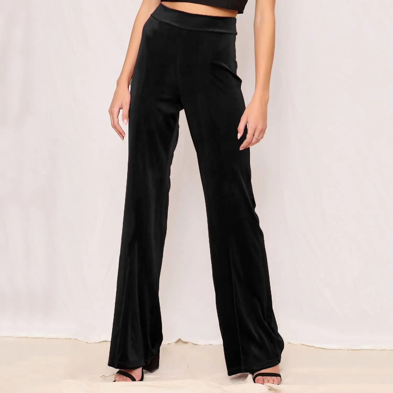 Womens Solid Color Mid Waist Cotton Pants Loose Wide Leg Straight Trouser with Pockets Casual Yoga Sweatpants Slacks