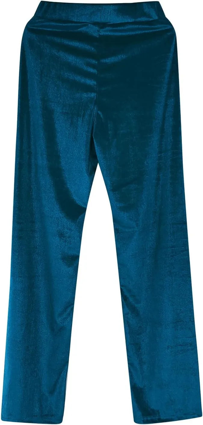 Womens Solid Color Mid Waist Cotton Pants Loose Wide Leg Straight Trouser with Pockets Casual Yoga Sweatpants Slacks