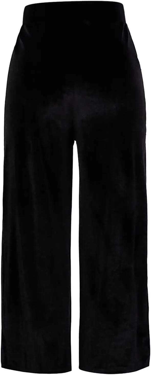 Womens Solid Color Mid Waist Cotton Pants Loose Wide Leg Straight Trouser with Pockets Casual Yoga Sweatpants Slacks