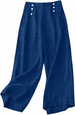 Womens Straight Wide Leg Pants with Pockets High Waisted Button Palazzo Trousers Casual Beach Travel Vacation Outfits