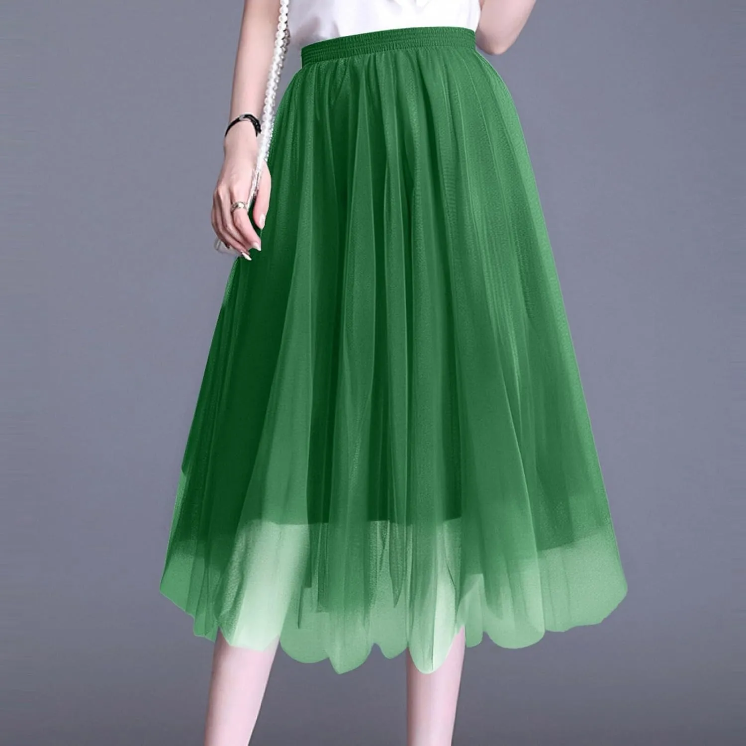 Women's Summer Casual Loose Trendy Elastic High Waist Solid Long Maxi Party Dance Fluffy Mesh Tulle Skirts