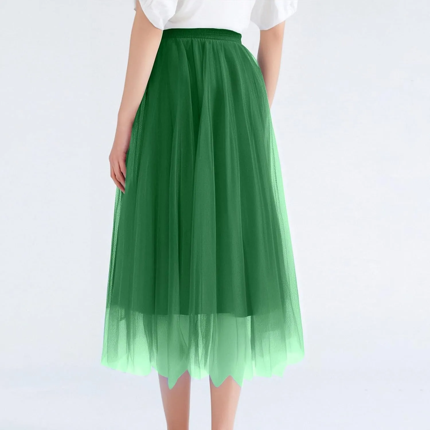Women's Summer Casual Loose Trendy Elastic High Waist Solid Long Maxi Party Dance Fluffy Mesh Tulle Skirts