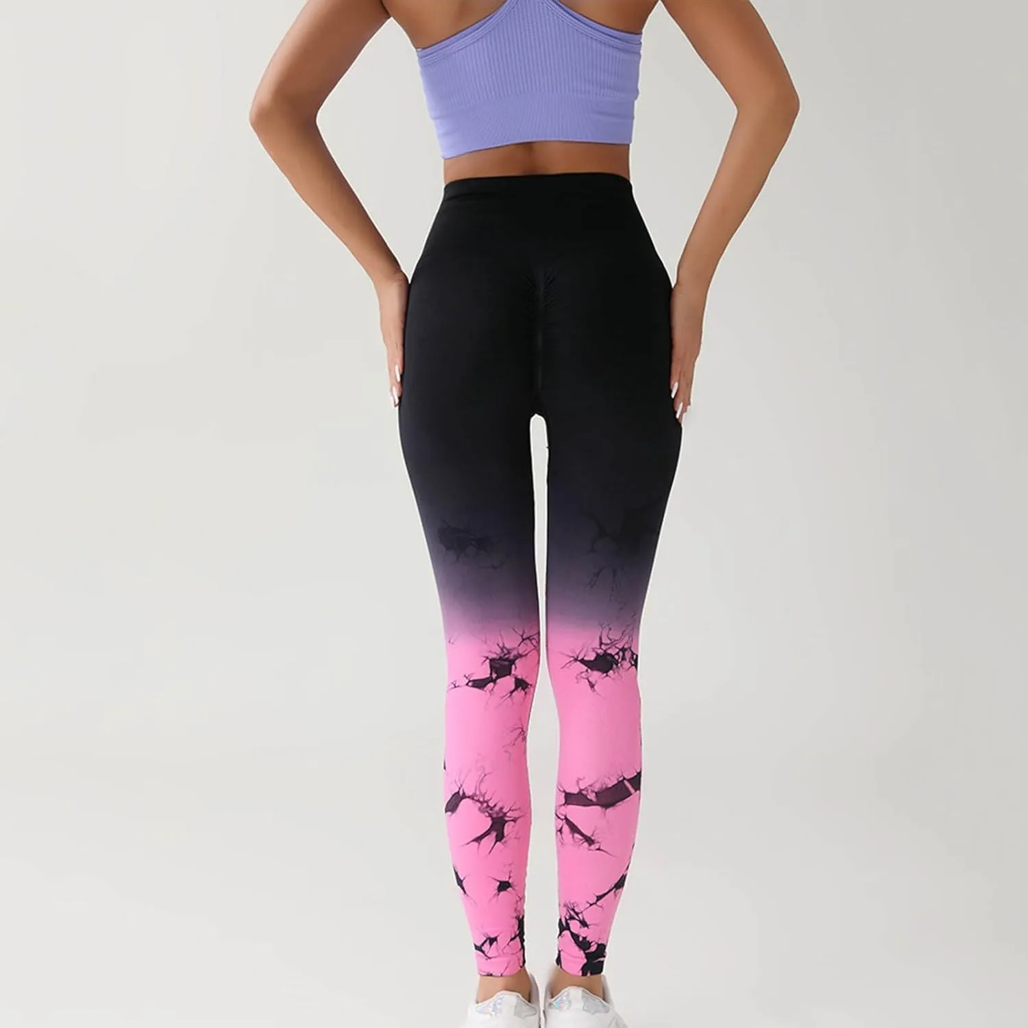 Womens Tie Dye Print Leggings, Fitness High Waist Tights Athletic Running Yoga Pants Seamless Compression Leggings