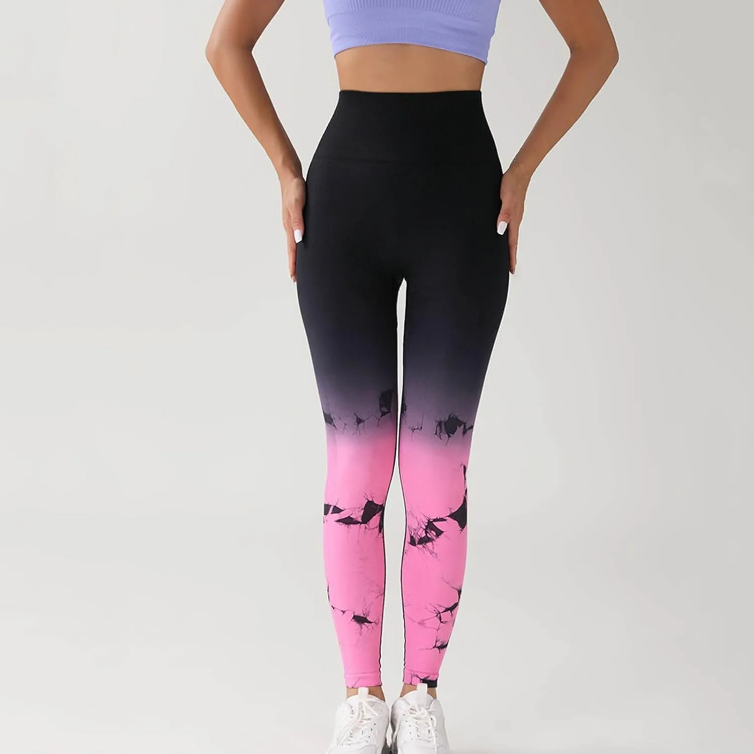Womens Tie Dye Print Leggings, Fitness High Waist Tights Athletic Running Yoga Pants Seamless Compression Leggings