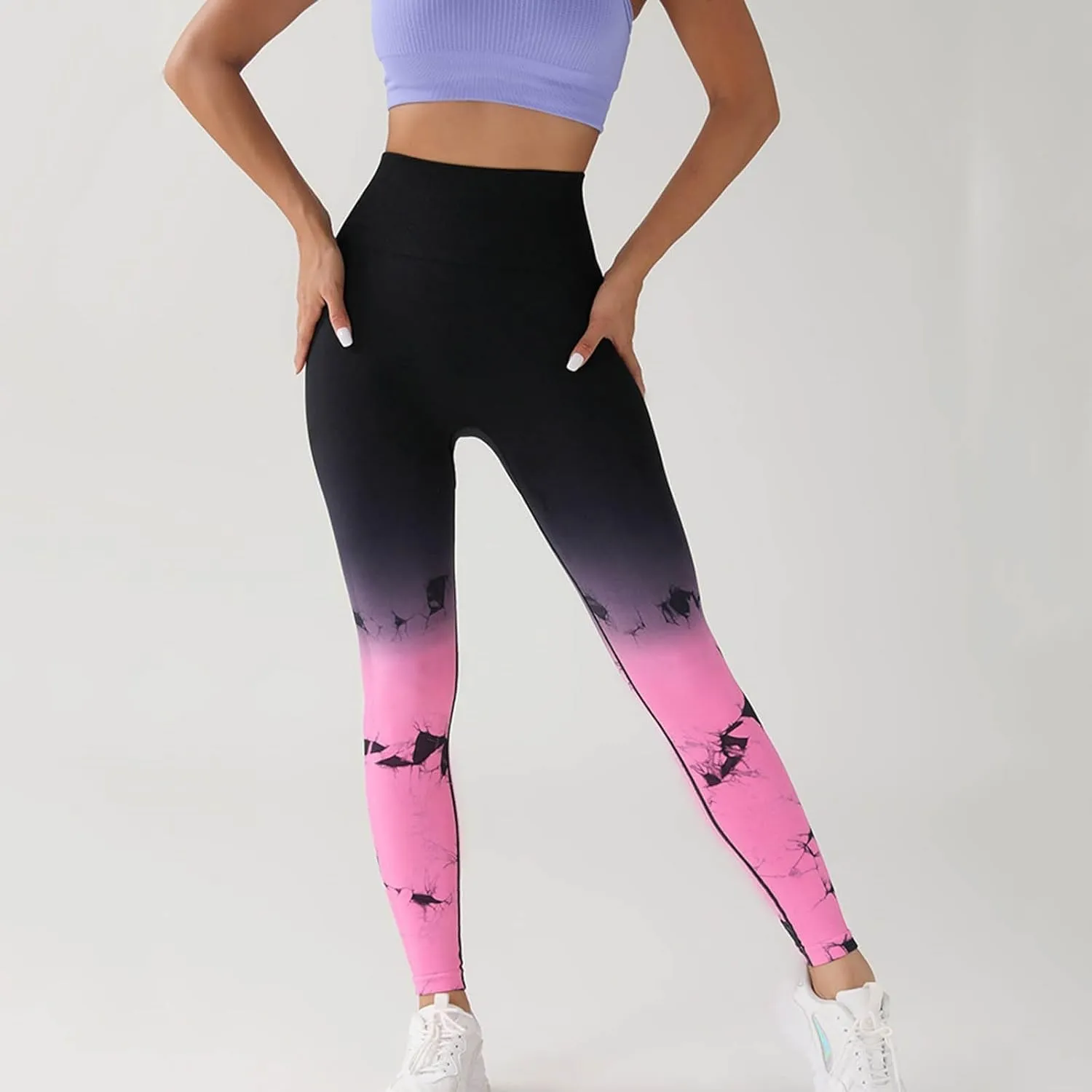 Womens Tie Dye Print Leggings, Fitness High Waist Tights Athletic Running Yoga Pants Seamless Compression Leggings