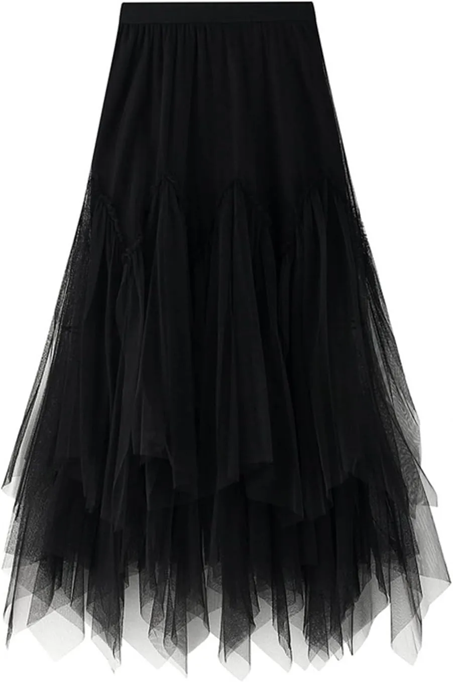 Women's Tulle Skirt Formal High Low Asymmetrical A-Line Fairy Elastic Waist Layered Long Midi Skirts