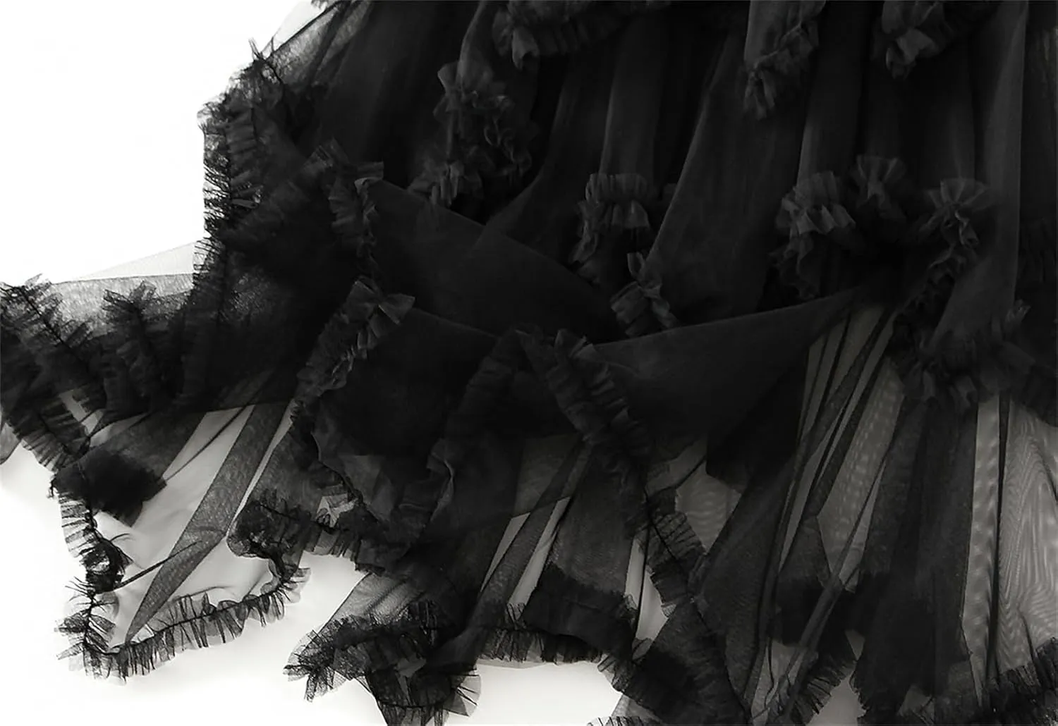 Women's Tulle Skirt High Low Ruffle Elastic Waist Ruffle Tiered Party Petticoat 2024 Midi Skirt Evening Mesh Long Skirt
