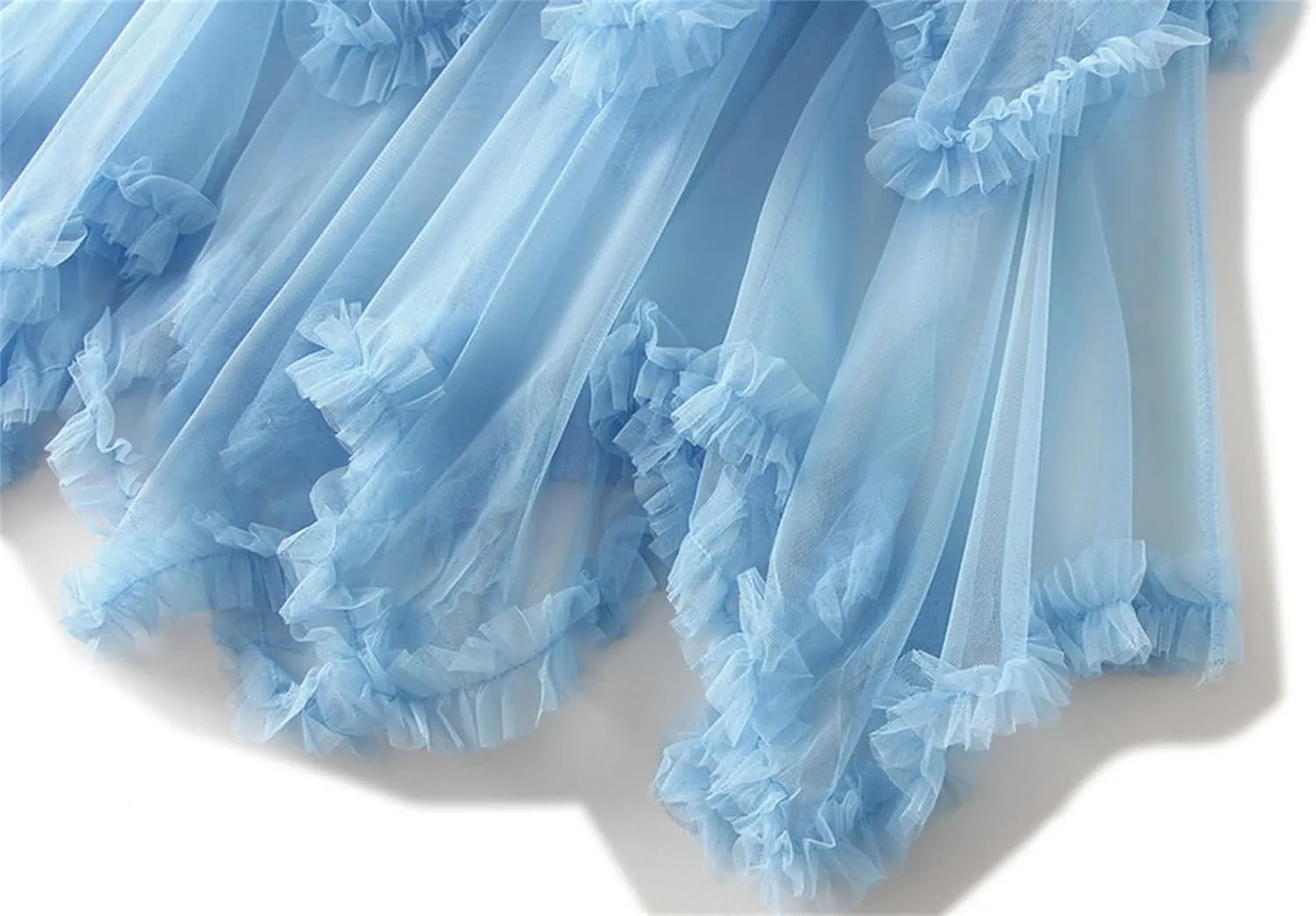 Women's Tulle Skirt High Low Ruffle Elastic Waist Ruffle Tiered Party Petticoat 2024 Midi Skirt Evening Mesh Long Skirt