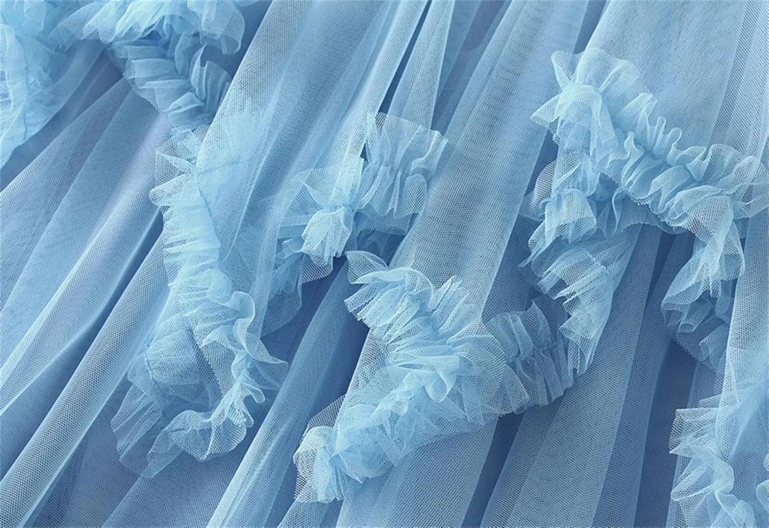 Women's Tulle Skirt High Low Ruffle Elastic Waist Ruffle Tiered Party Petticoat 2024 Midi Skirt Evening Mesh Long Skirt