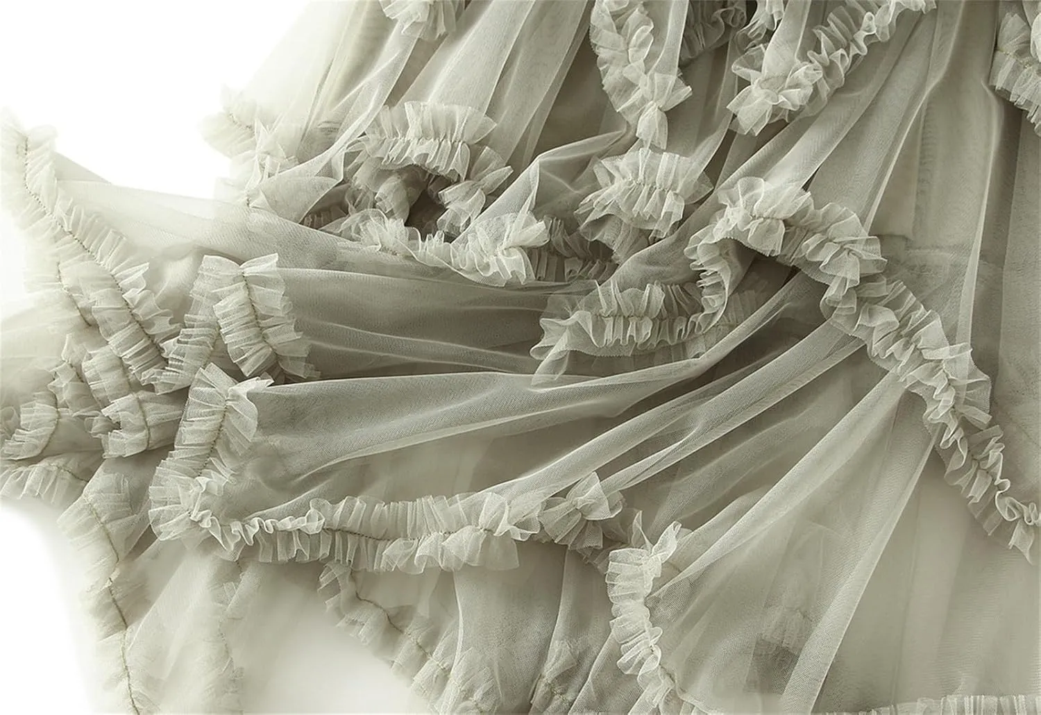 Women's Tulle Skirt High Low Ruffle Elastic Waist Ruffle Tiered Party Petticoat 2024 Midi Skirt Evening Mesh Long Skirt