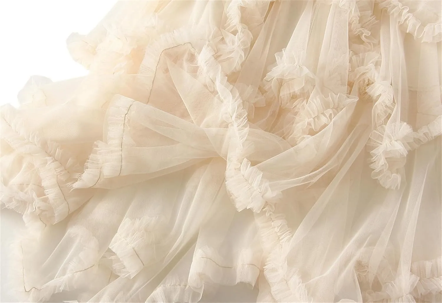 Women's Tulle Skirt High Low Ruffle Elastic Waist Ruffle Tiered Party Petticoat 2024 Midi Skirt Evening Mesh Long Skirt
