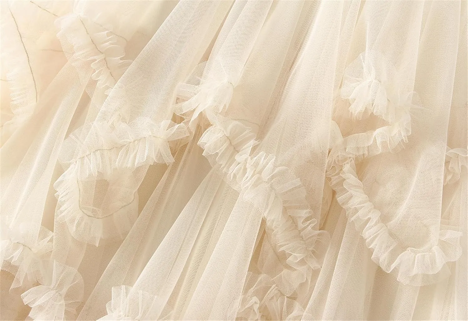 Women's Tulle Skirt High Low Ruffle Elastic Waist Ruffle Tiered Party Petticoat 2024 Midi Skirt Evening Mesh Long Skirt