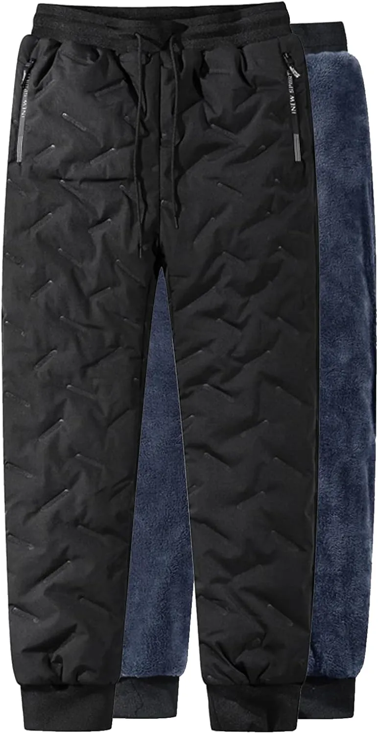 Womens Warm Winter Thickened Fleece Sherpa Lined Down Cotton Sweatpants Drawstring Athletic Jogger Padded Quilted Pants