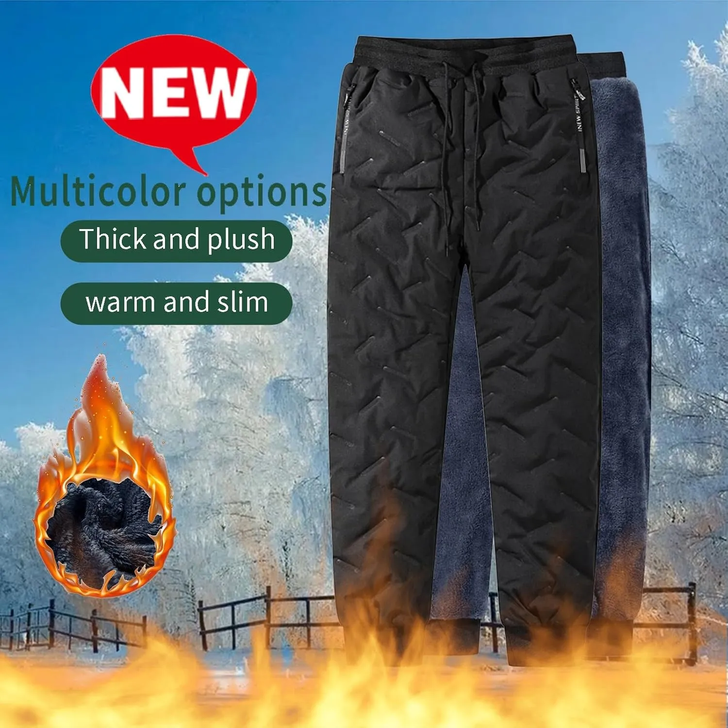 Womens Warm Winter Thickened Fleece Sherpa Lined Down Cotton Sweatpants Drawstring Athletic Jogger Padded Quilted Pants