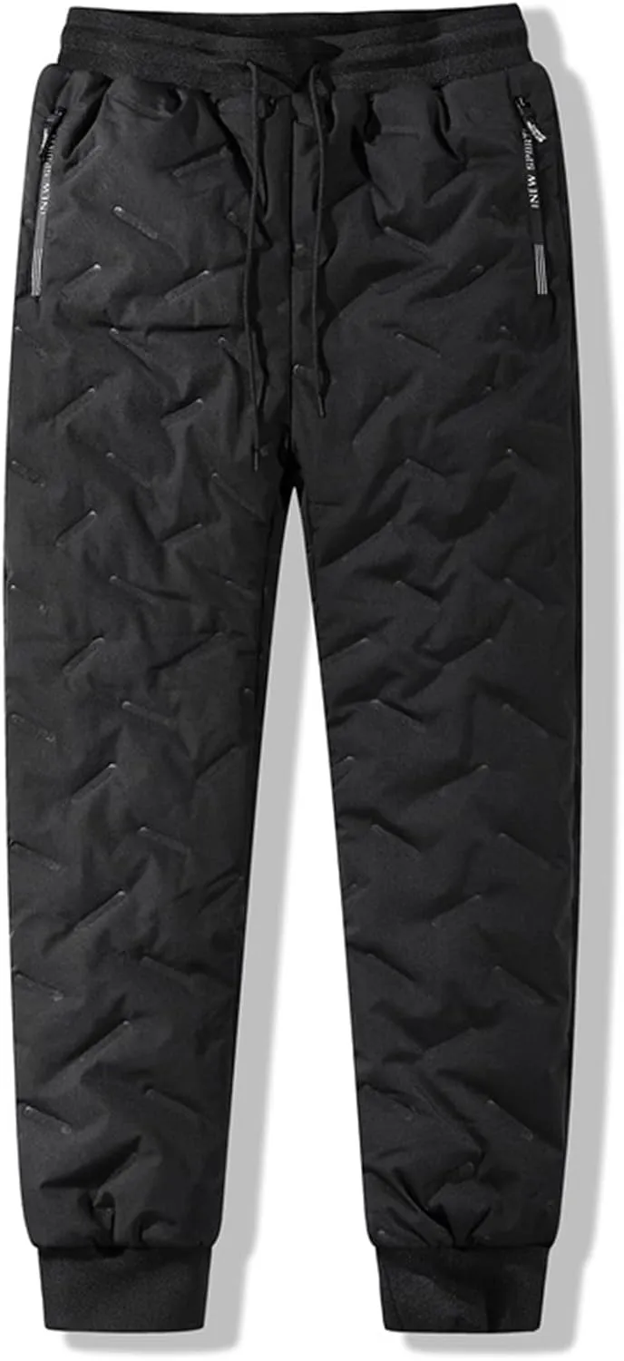 Womens Warm Winter Thickened Fleece Sherpa Lined Down Cotton Sweatpants Drawstring Athletic Jogger Padded Quilted Pants