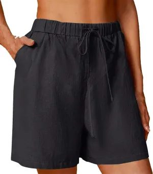 Women's Wide Leg Beach Shorts with Pockets, Elastic Waist Quick-Dry Yoga Running Shorts, Drawstring Seamless Stretch Shorts Black M