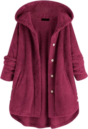 Womens Winter Jacket Coats Button Hem Plus Size Hoodie Top Sweater Blouse Thermal Sweatshirt Outerwear Women