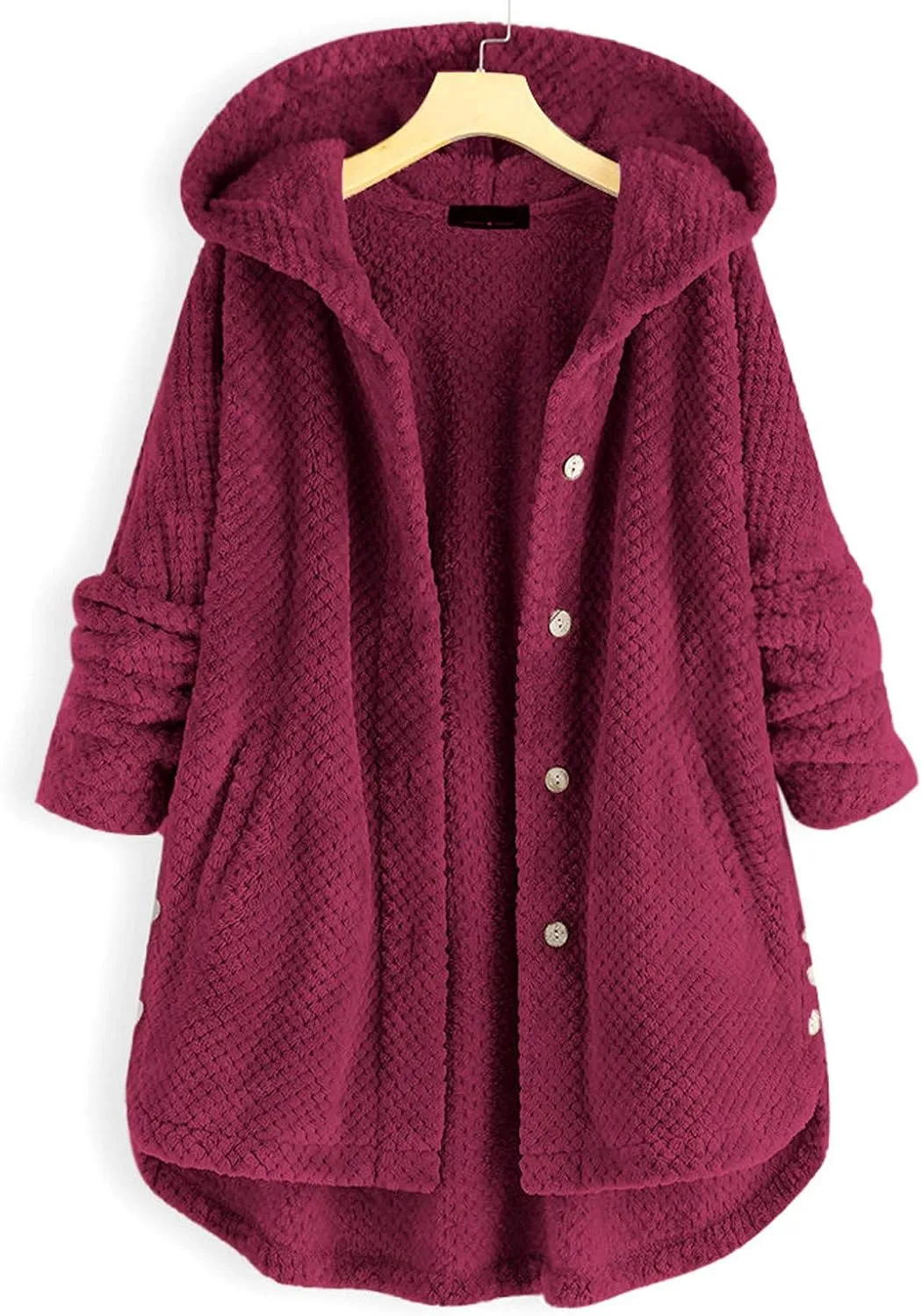 Womens Winter Jacket Coats Button Hem Plus Size Hoodie Top Sweater Blouse Thermal Sweatshirt Outerwear Women