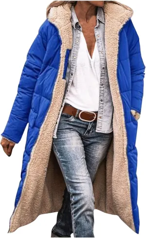 Womens Winter Maxi Long Parka Coats Puffer Down Quilted Jacket Shearling Fleece Warm Thickened Outerwear