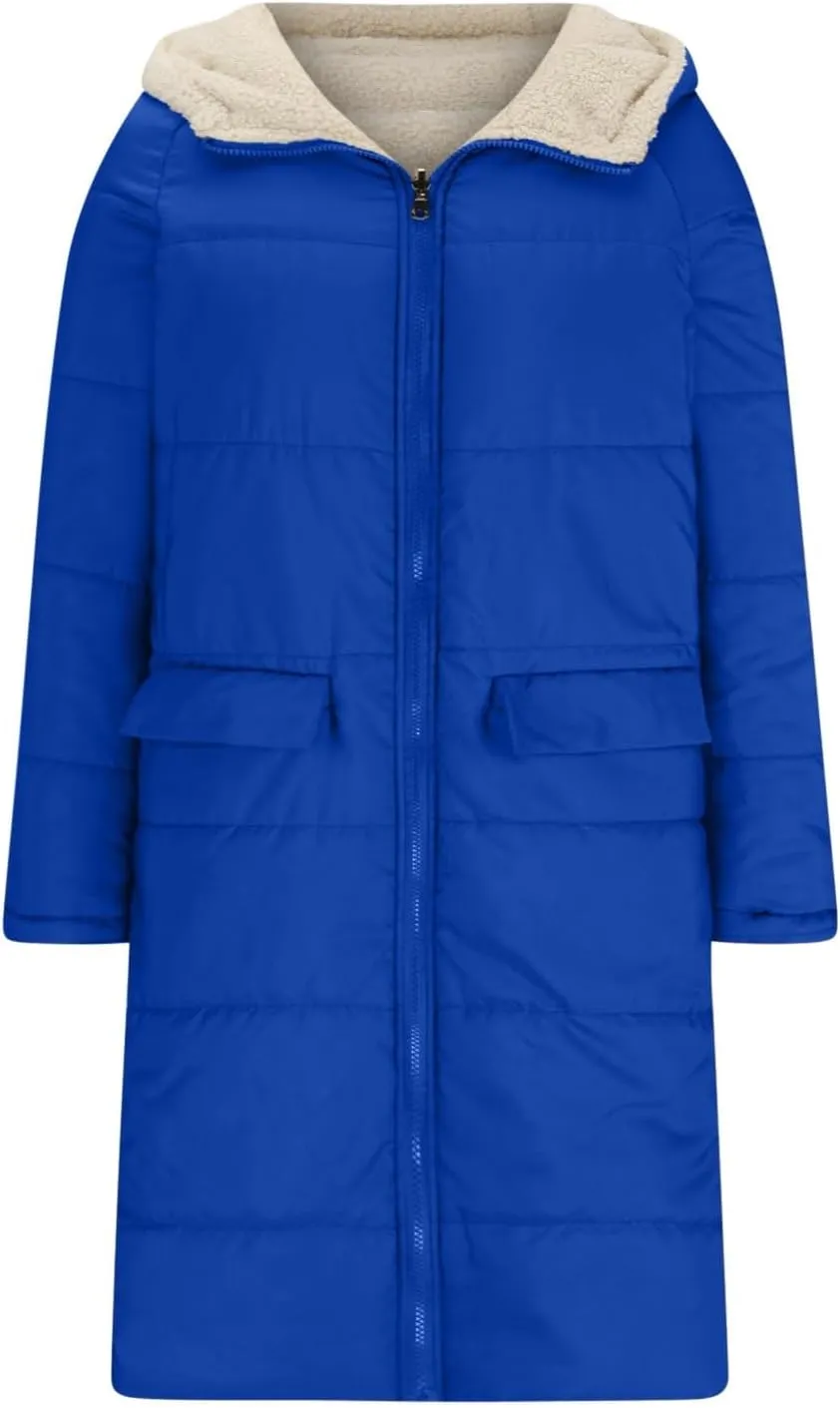 Womens Winter Maxi Long Parka Coats Puffer Down Quilted Jacket Shearling Fleece Warm Thickened Outerwear