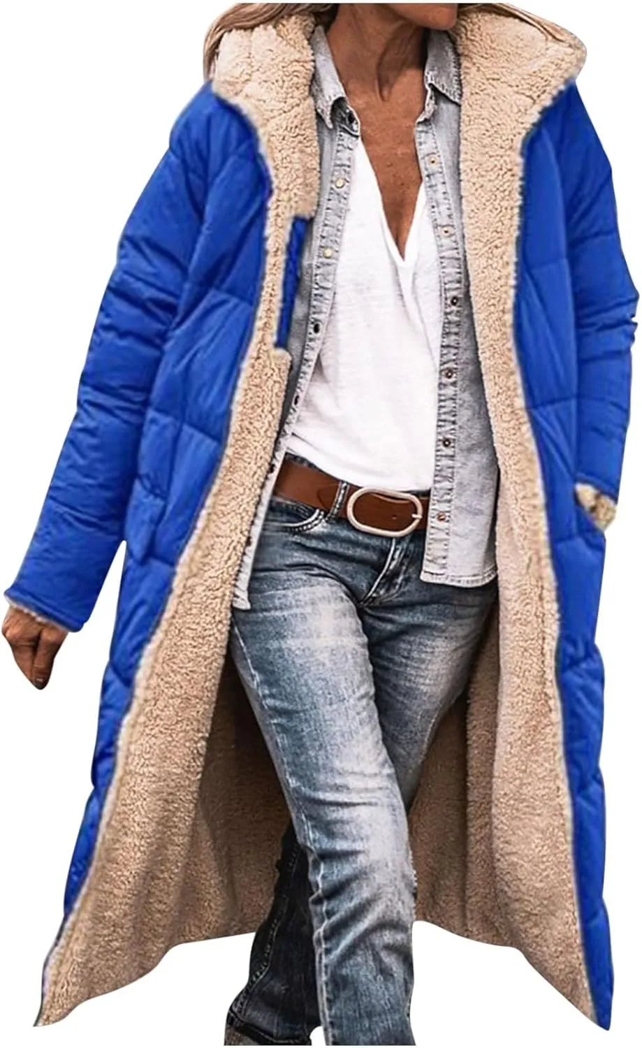 Womens Winter Maxi Long Parka Coats Puffer Down Quilted Jacket Shearling Fleece Warm Thickened Outerwear