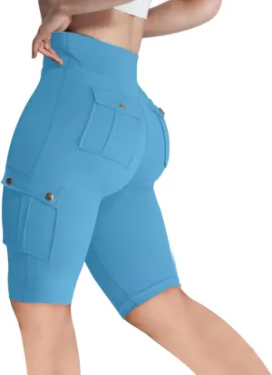 Workout Shorts Women with Pockets High Waisted Tummy Control Cargo Shorts Butt Lift 4-Way Stretch Athletic Shorts