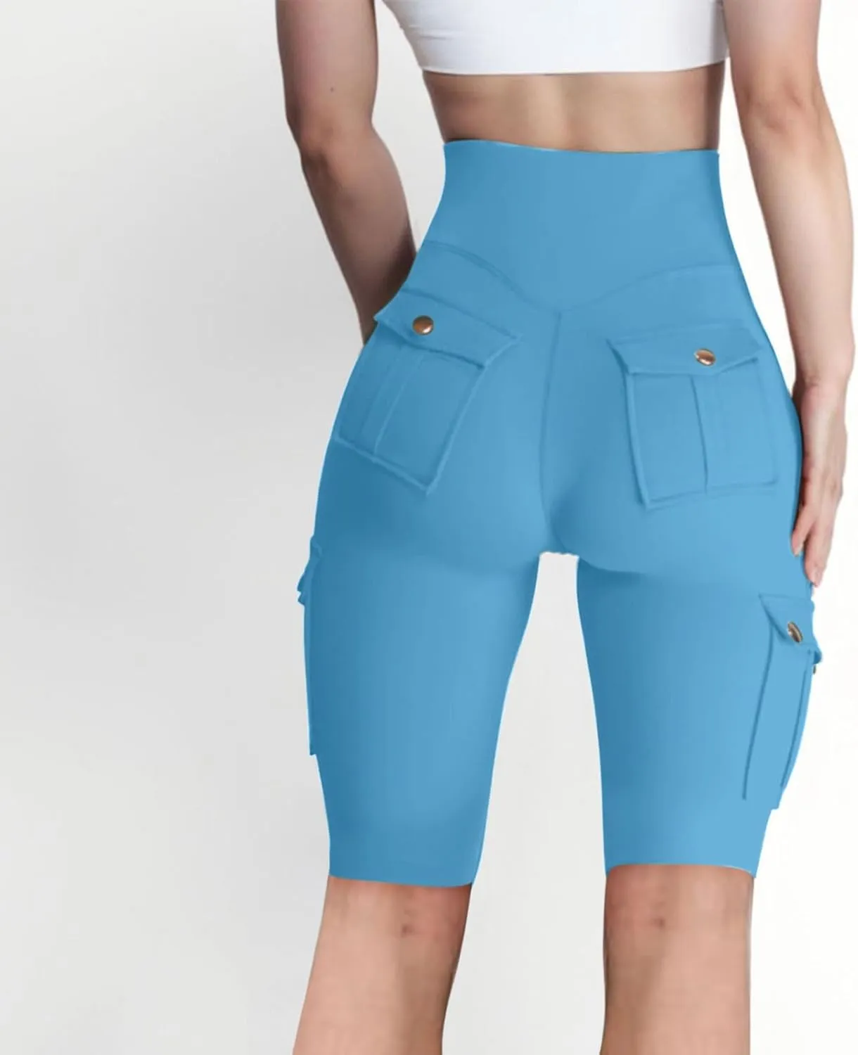Workout Shorts Women with Pockets High Waisted Tummy Control Cargo Shorts Butt Lift 4-Way Stretch Athletic Shorts