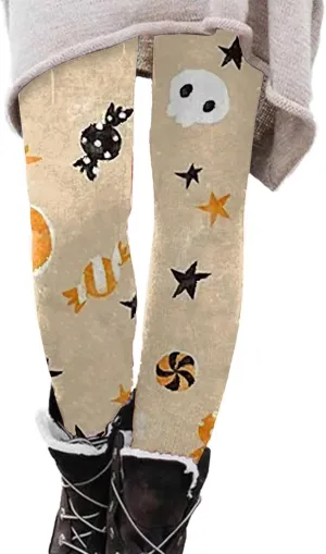 Workout Womens Leggings Halloween Graphic Yoga Pants High Waisted Stretchy Tights Skinny Running Trousers