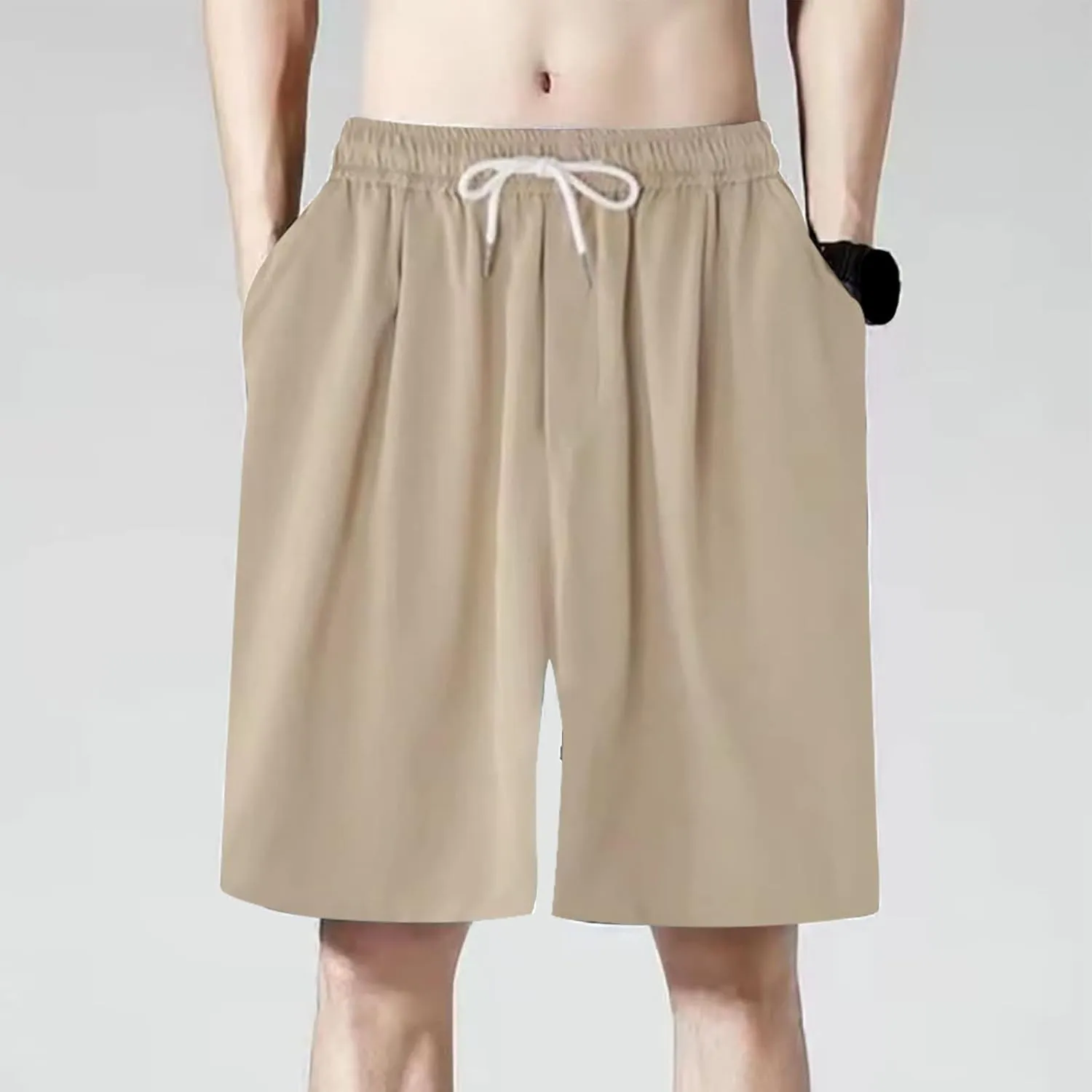 XIAOBU Casual Sports Shorts Men's Elastic Waist Loose Running Short Pants Quick-Drying Solid Thin Beach Bermuda Shorts