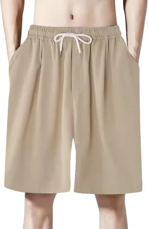 XIAOBU Casual Sports Shorts Men's Elastic Waist Loose Running Short Pants Quick-Drying Solid Thin Beach Bermuda Shorts