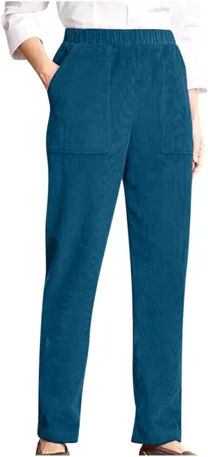 Xiaojmake Corduroy Pants for Women Elastic Waist Pull On Straight Leg Slacks Fall Spring Lounge Work Trousers with Pockets